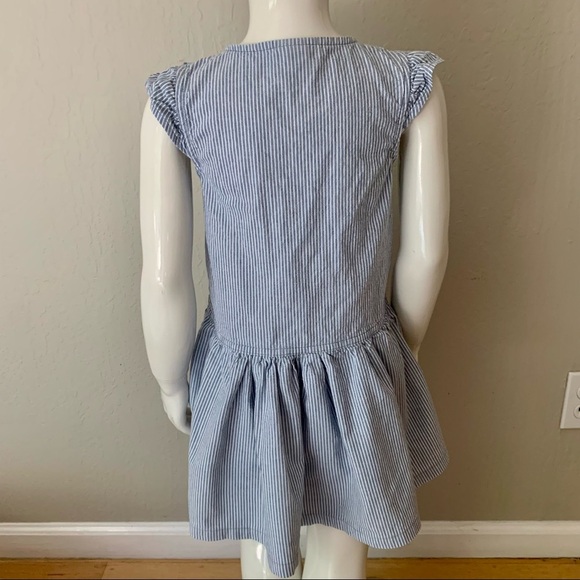 TOMMY HILFIGER Striped Denim Ruffle Dress Sleeveless 100% Cotton Blue & White 5 - Picture 12 of 16